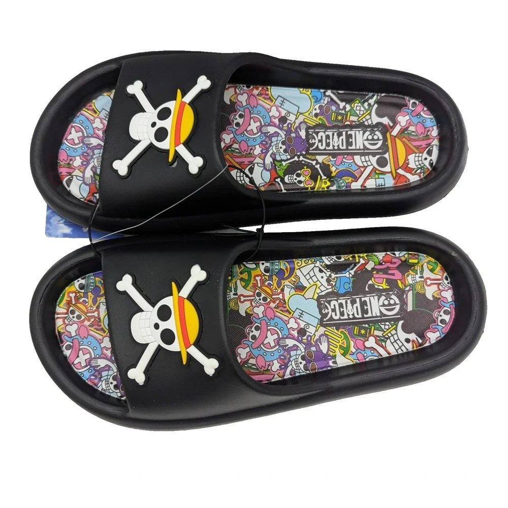 One Piece Anime Skull Slides Sandals Mens Size 8 Black Anime Slip On